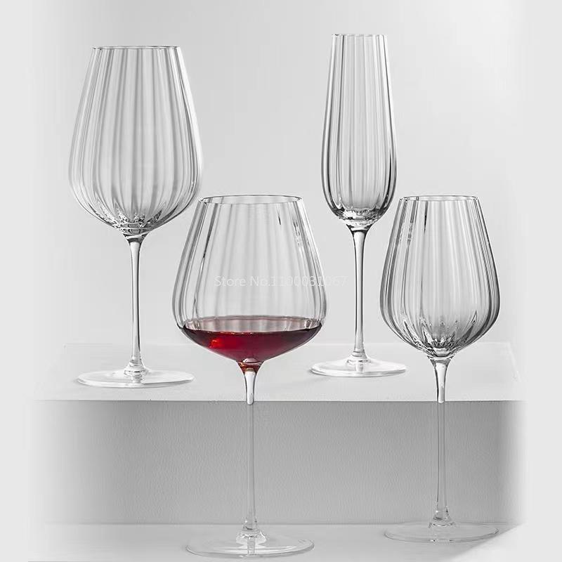 2PCS Transparent Ripple Crystal Glasses Luxury Household Goblet Party Champagne Glass Red Wine Glasses Romantic Wedding Cup Gift