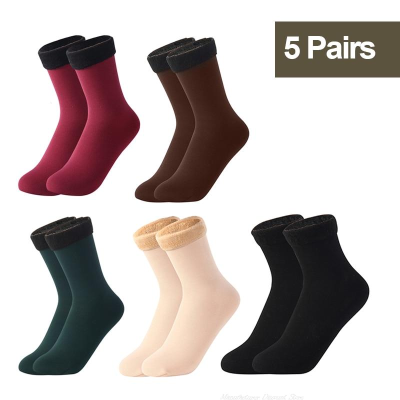 Winter Snow Socks Women Men Velvet Thickened Medium Tube Solid Color Floor Thermal Floor Sleep Socks Cashmere Socks