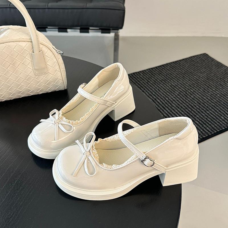 Fashion Mary Jane Shoes Women's Model 2025 New Summer Retro Beautiful Fashion Bow with Skirt Small Leather Shoes