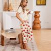 Damen Freizeit Locker geschnittenes Kurzarm V-Ausschnitt T-Shirt und Capri-Hosen Set mit Fruchtprint Bequemes Hausanzug Lounge Schlafanzug Set
