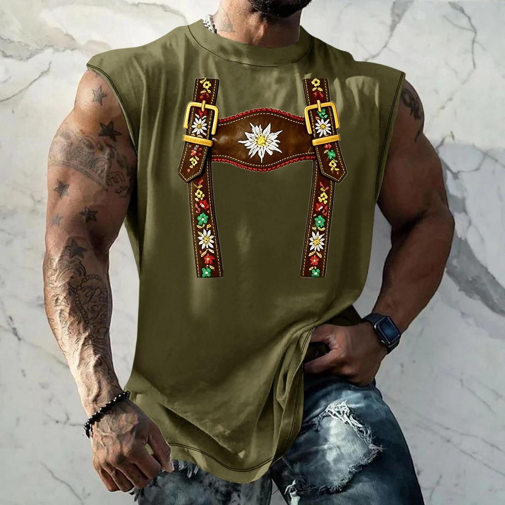 Men Sleeveless Tank Top Loose Fit Casual Streetwear Printed Texture Pattern Summer Vest for Outdoor Sports and Daily Wear