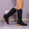 New large size retro embroidered mouth Martin boots women's autumn and winter brown thick heel medium tube knight boots