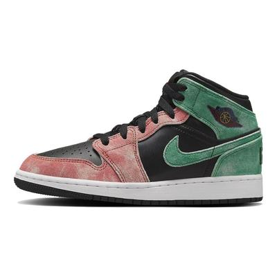 Air 1 Mid SE GS MJs Playground Kids Sneakers Black Pine-Green Dune-Red FQ1292-003