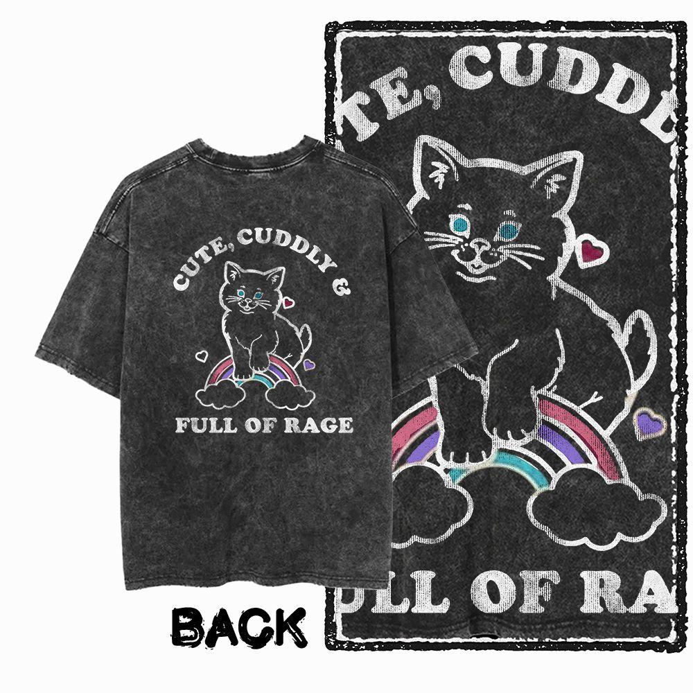 G Back Print Acid Washed Cotton oneck Cat Graphic Unisex Tshirt Streetwear Big Size Cool Vintage Unisexs Tee Tshirt