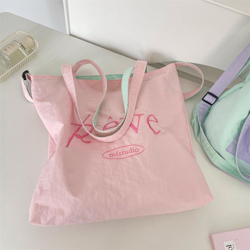 2026 Summer Cream Canvas Bag: Large Capacity Korean-Style Tote with Embroidery for Women