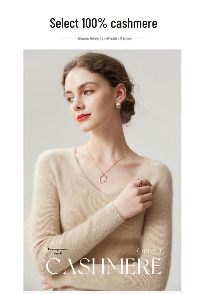 Women's 100% Cashmere Striped V-Neck Slim-Fit Sweater