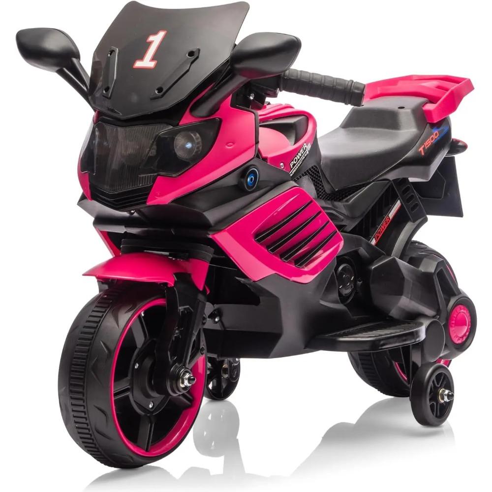 Motocicletta Elettrica per Bambini 6V, Giocattolo Auto Elettrica da Guidare con Ruotine di Supporto, Faro Funzionante, Clacson e Musica, per Bambini e Bambine 3-6 Anni
