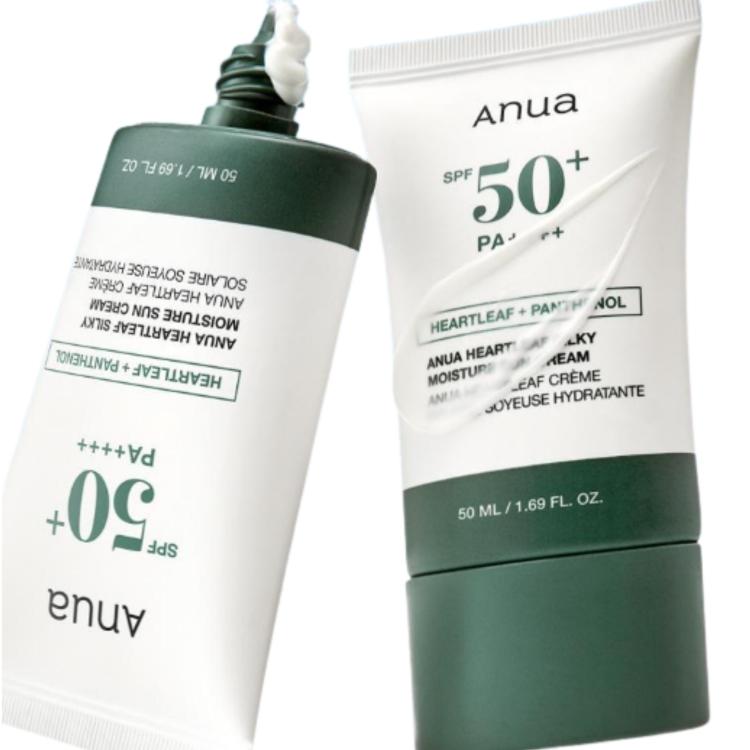 

[ANUA] Heartleaf Silky Moisture Sun Cream Double Pack, Hydrating Broad‑Spectrum SPF Protection, 50 ml × 2