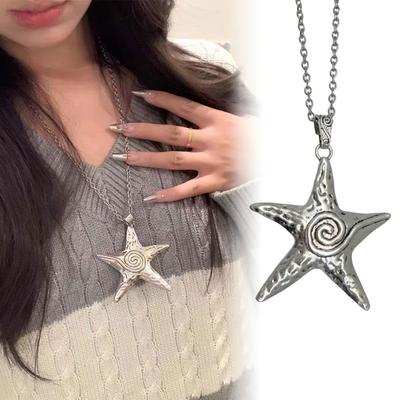 Gothic Starfish Pendant Necklace Punk Exaggerated Irregular Star Charm Jewel Travel Beach OOTD Necklace
