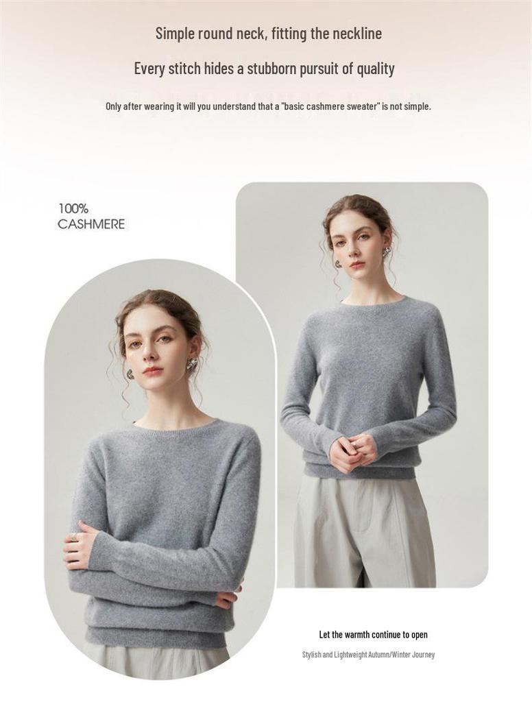 Women's Autumn/Winter Round Neck Pure Cashmere Knit Sweater