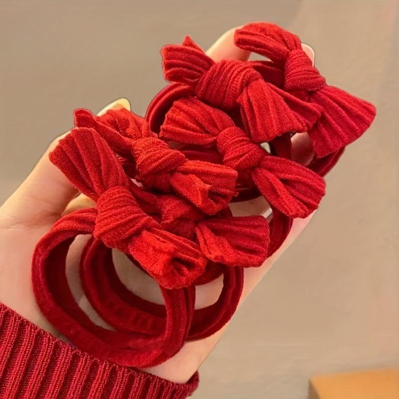10pcs Red Bow Hair Tie Seamless Thick Ponytail Holder High Elasticity Bun Hair Accessories for Women, Hair Tie Set