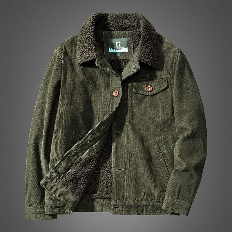 Jackets Padded Warm Loose Parka Coat Corduroy Short Jacket Man Solid Zip Windbreaker Winter Men's Loose