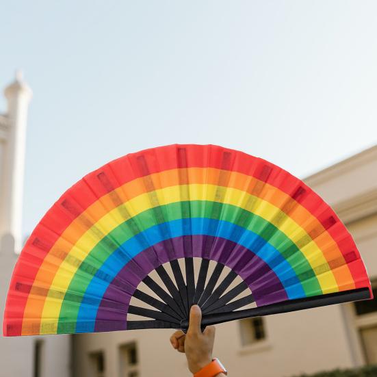 1 Set Folding Fan Easy Open LGBT Pride Rainbow Fan Portable Cooling Hand Fan for Festivals Dance Parties Events