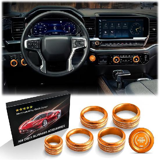 for -2025 2026 Chevy Silverado 1500 Accessories & 2024-2025 Chevrolet Silverado 2500HD/3500HD, 7pcs Aluminum Alloy Knob Cover Trim Kit (Orange) - оранжевый