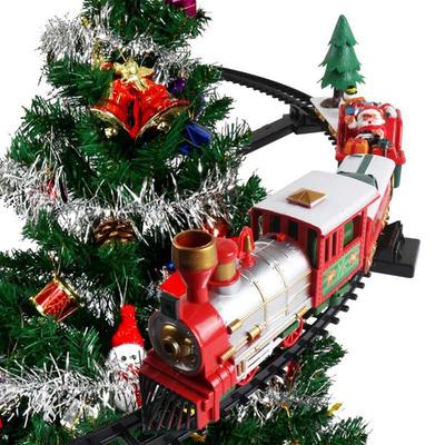 Creative Chirstmas Tree Hanging Pendents Assembled Mini Train Toys Electric Railway Car Funny Decorations Props Kids Xmas Gifts