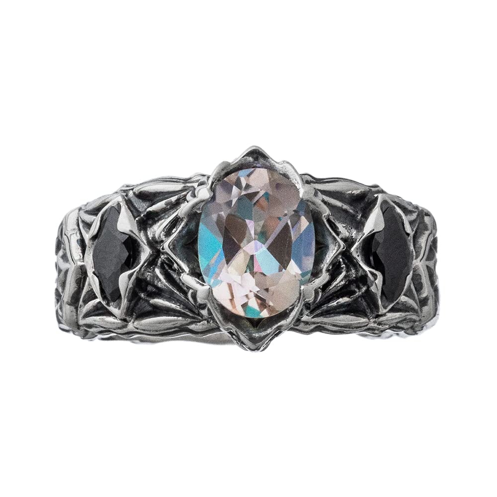 Artemis Classic Rhombus Mystic White Rainbow Silver Ring Silver Accessories for Men and Brand Silver 925 Silver Mystic Ring, (ACR0290), Women,