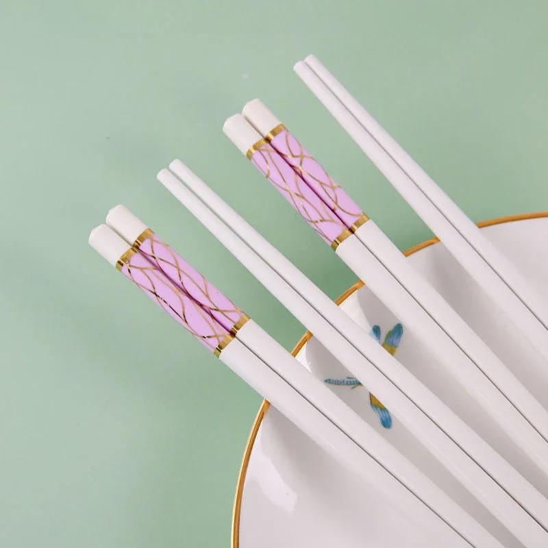 10 Pairs Korean Chopsticks Food Sticks Kitchen Tableware 24cm Pink Chopsticks Set Household Sushi Chopsticks Kitchen Accessories