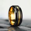 Fashion 8MM Men Gold Color Groove Stainless Steel Rings Black Brushed Engagement Rings For Men Women Wedding Anniversary