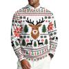 Men's Long Sleeve Crewneck Ribbed Knit Pullover Sweater with Christmas Holiday Print Casual Winter Top
