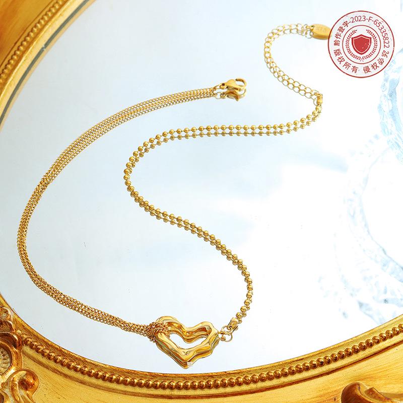 Korean Fashion Titanium Heart Clavicle Necklace with Double-Sided Texture