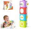Activity Cubes & Stacking Toy Blocks Set of 4,Montessori Toys Educational Activities Sensory Travel Toys for Toddlers Gifts