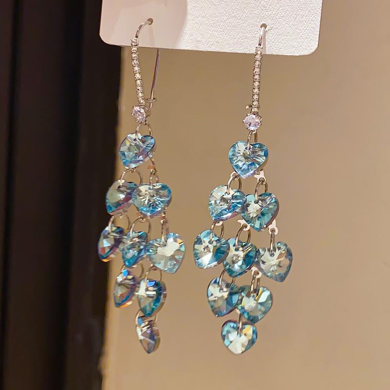 Retro Silver Needle Zircon Glass Water Drop Earrings Court Temperament Stud Earrings Personality Trend Versatile Earrings Women