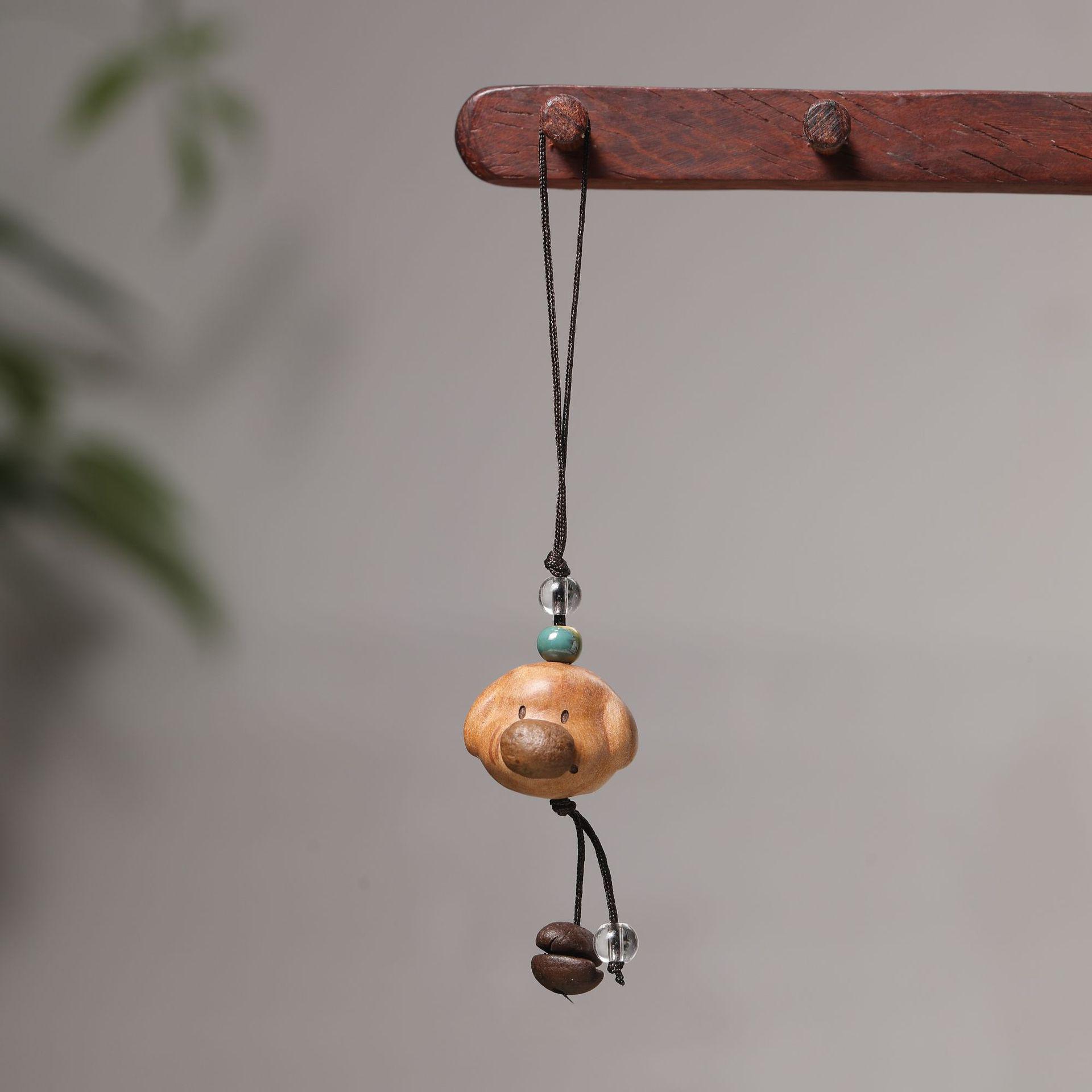 

Handcrafted Peach Wood Bear Pendant Keychain & Bag Charm