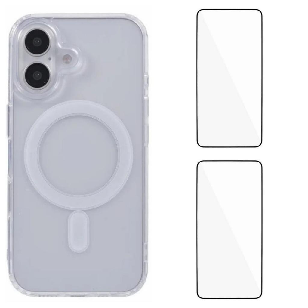 For iPhone 16 Clear Case WANLONFENG LM1 Series Compatible with MagSafe with 2Pcs Screen Films (Big Lens Hole)