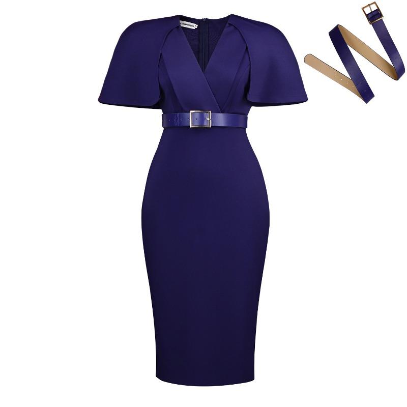 Damen Übergröße V-Ausschnitt Kurzarm Figurbetontes Midi-Kleid für den Arbeitsweg