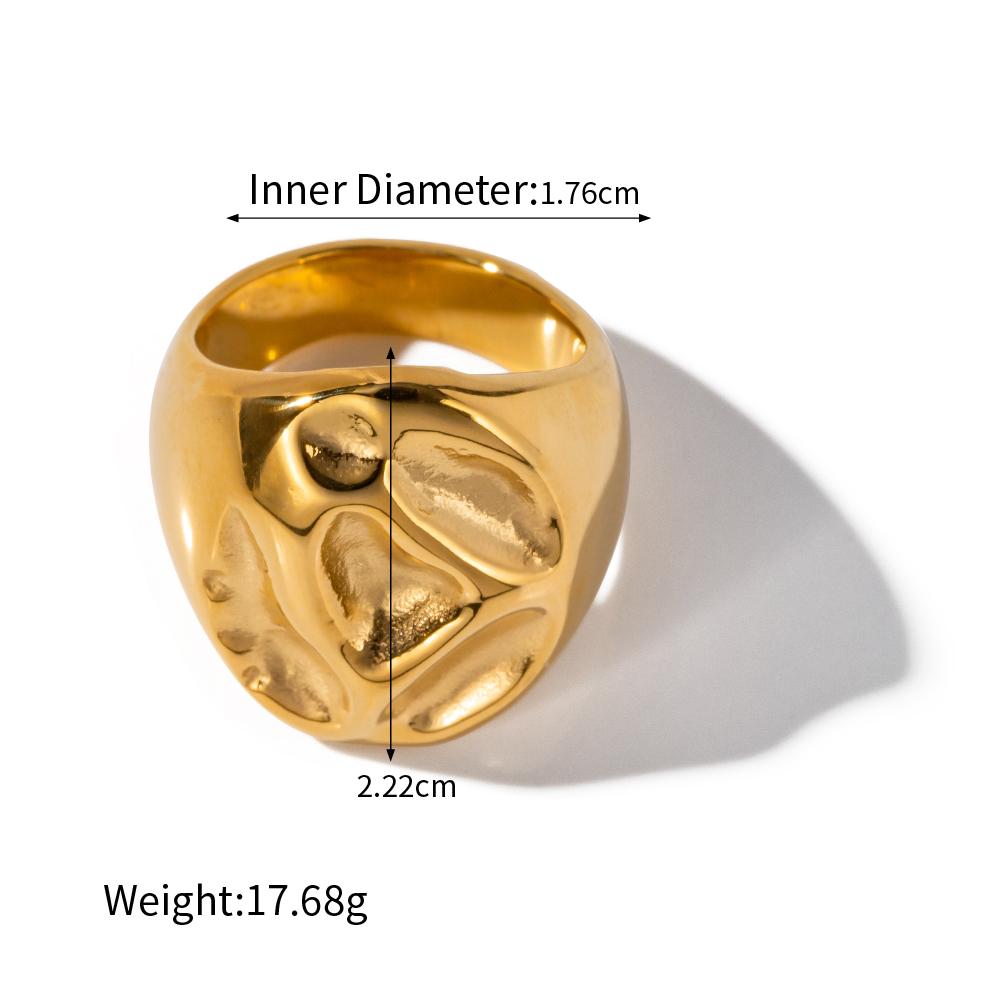 Stylish Texture Finger Jewelry Stainless Steel Waterproof Dome Ring Irregular Bold Chunky Geometric Ring for Girls
