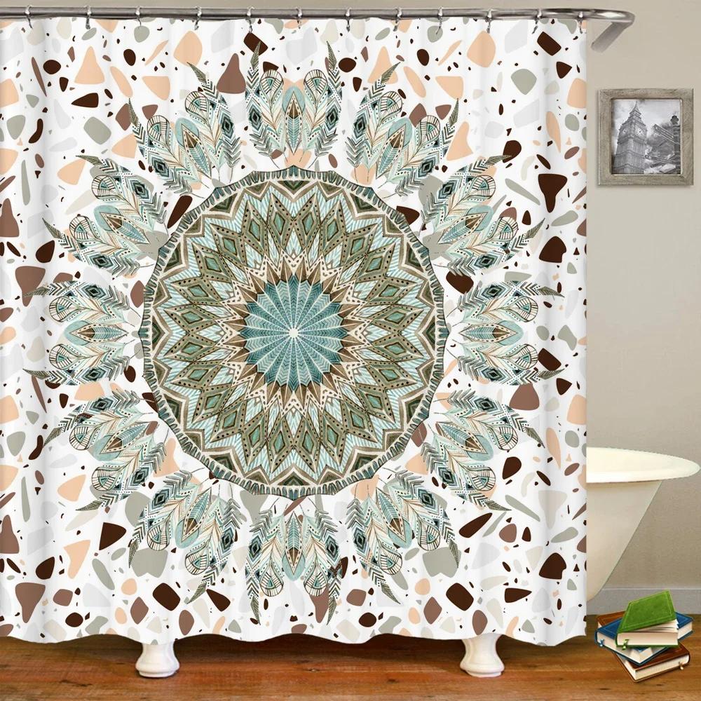 3D Flower India Bohemian Print Nordic Style Shower Curtain Set With Hooks Natural Landscape Home Decoration Bathroom Curtains