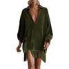 Women's Fashionable Color Blocked V-neck Long Sleeved Retro Loose Pocket Tassel Dress