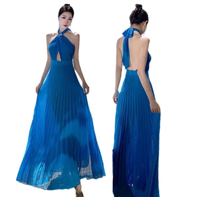 French Sexy Elegant High-end Temperament Seaside Vacation Neck Dress