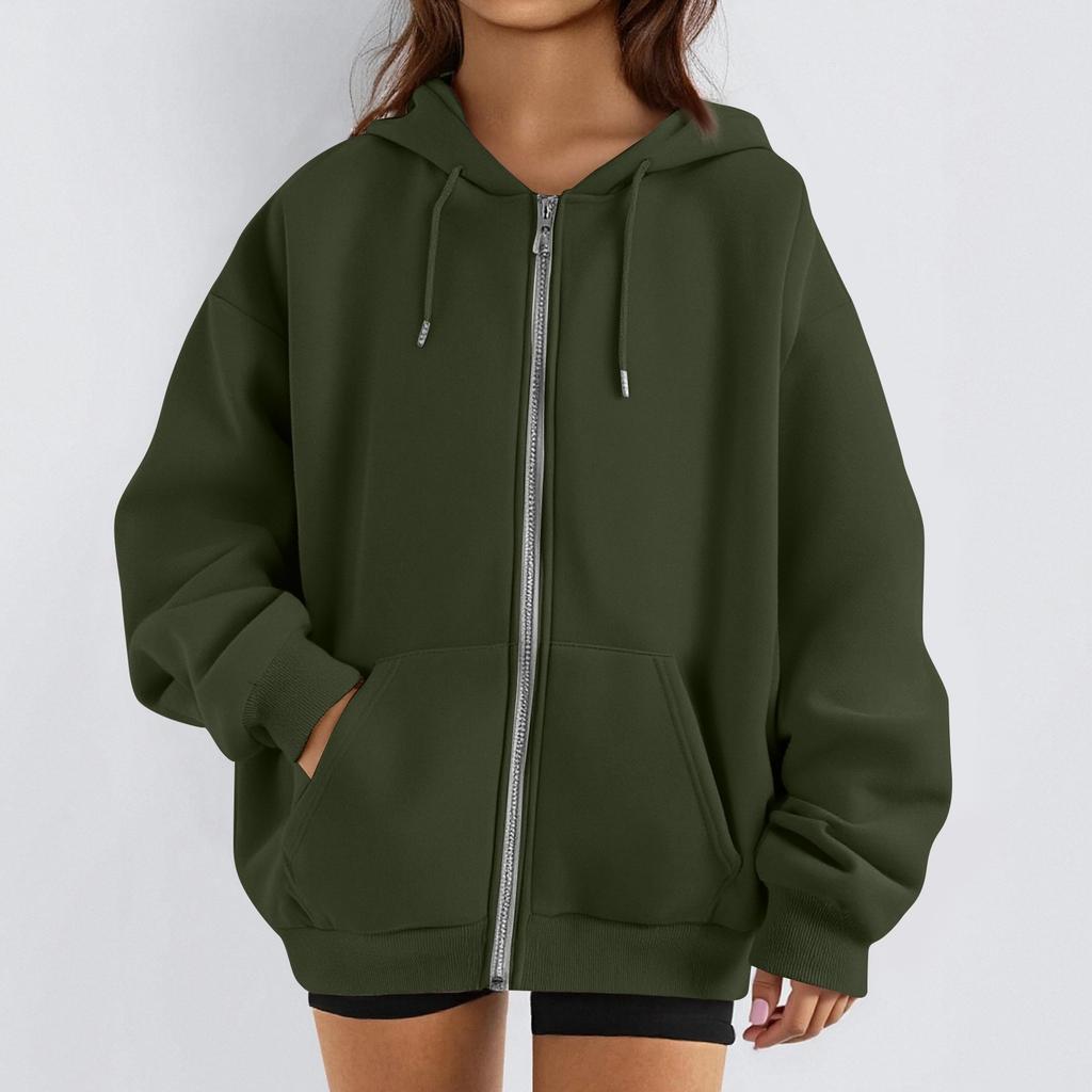 Women's Fashion Casual Long Sleeve Solid Color Hooded Sweatshirt Tops