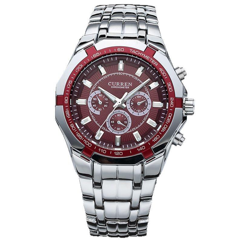 CURREN 8084 Men s Casual Quartz Watch with Steel Band, Decorative Six-Hand Design, and Three-Hand Function. красный