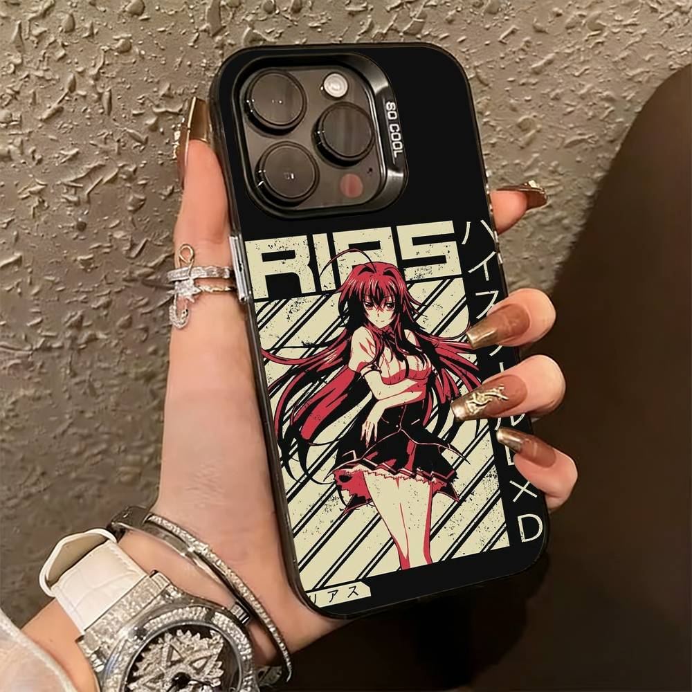 High School DxD R-Rias Gremory Phone Case For iPhone 17,16,15,14,13,12,11 Plus,Pro Max,XS,Colored Silver Plated Inside Cover