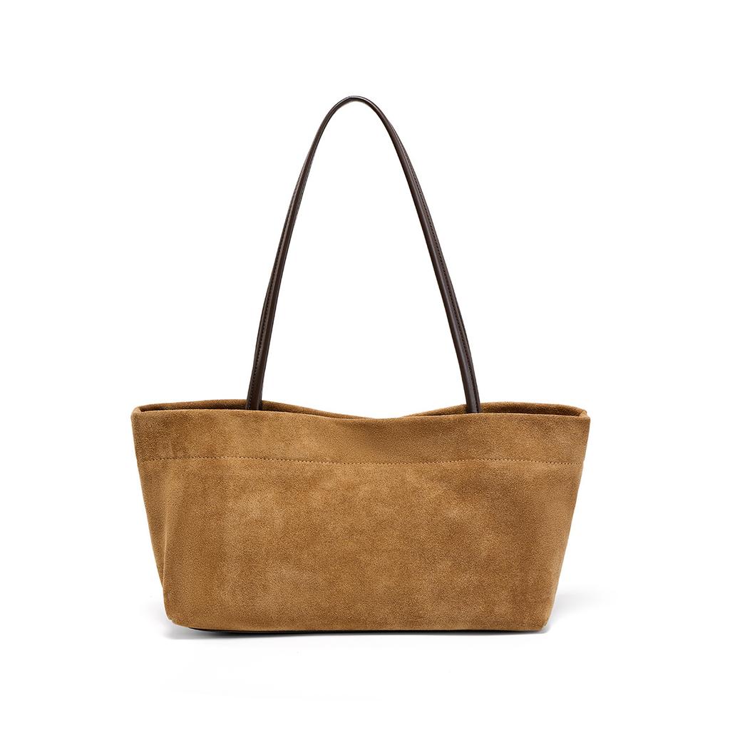 Frosted suede retro wind tote bag portable shoulder bag women's large capacity niche design underarm bag