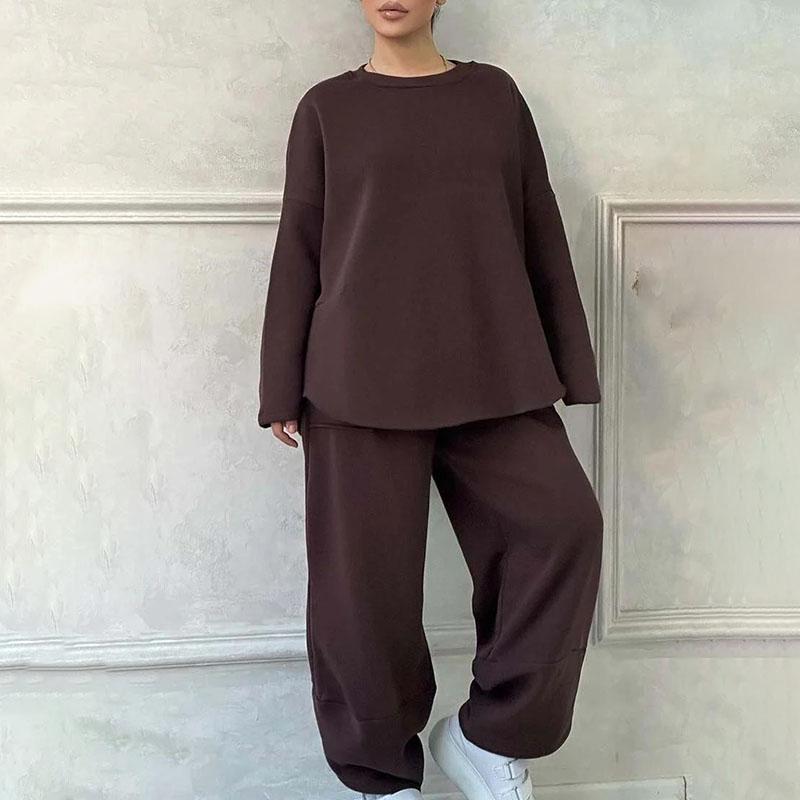 Women's Plus-Size Hoodie Set Autumn/Winter Solid Color Crewneck Sweatshirt Jogger Pants Two-Piece Set  Casual Sports Outfit