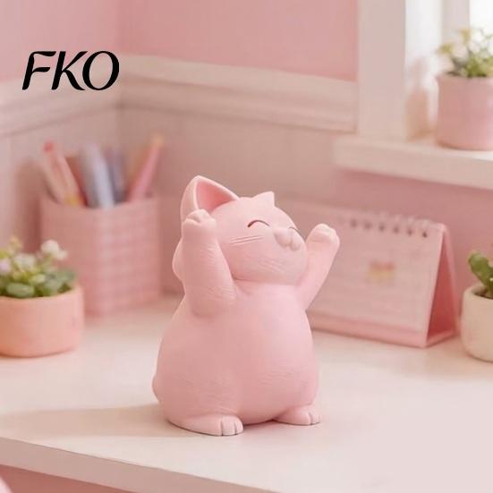 Luxury Cat Sculptures 3D Printed Pink Hugging Figurine, Adorable Sitting Kitten Statue with Raised Paws, Stable Statues Kawaii Desk Car Dashboard