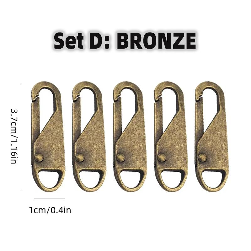 5Pcs Universal Metal Zipper Head Puller DIY Sewing Spring Lock Zipper Sliders Replacement Instant Repair for Clothing Bags Shoes