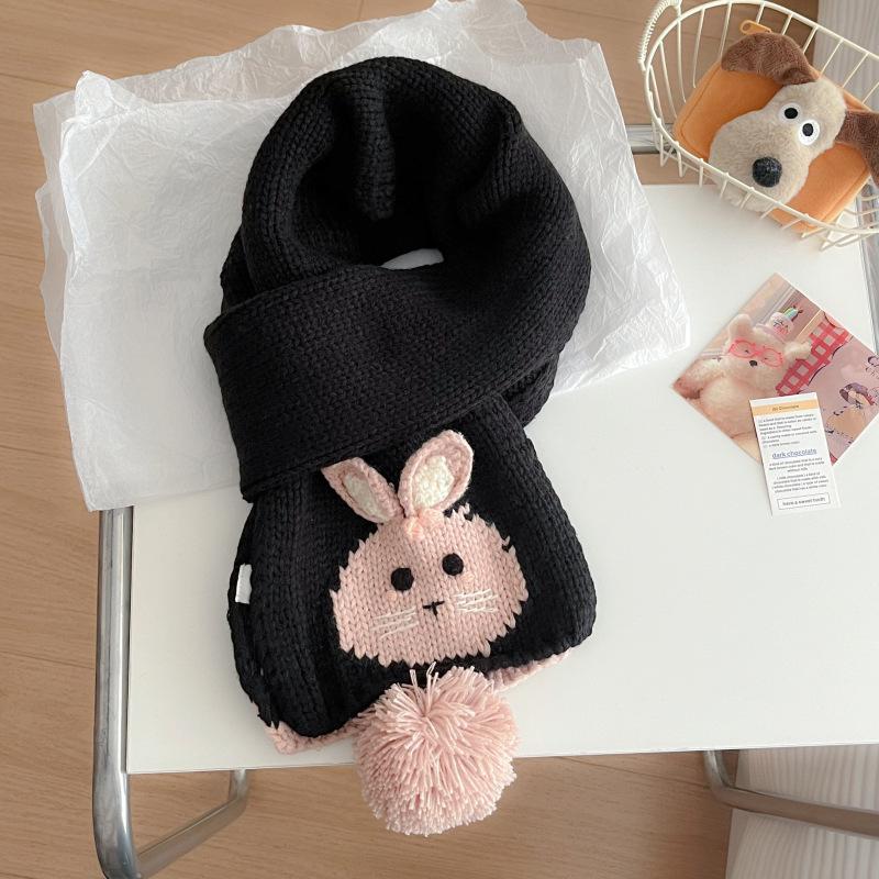 Autumn and Winter Sweet Rabbit Thickened Knitted Scarf Girls Keep Warm Cute Versatile College Style Fashion Wool Scarf