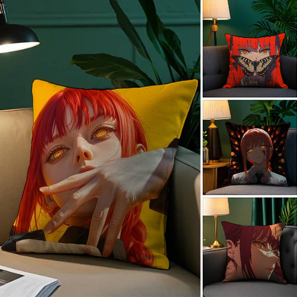 Anime Chainsaw Man Makima-Cartoon Pillow Case Silky elegant Comfort Sofa Bed  Invisible zipper Beach pillowcase