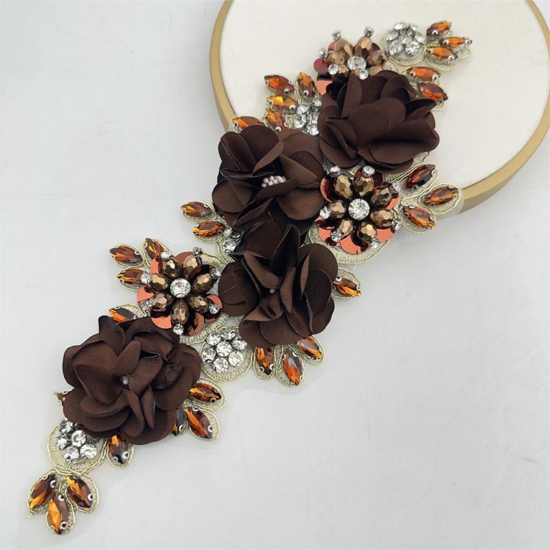 3D Flowers Rhinestone Beaded Handmade Applique for Clothes Sequins Patch Wedding Dress Sew on Handcraft Creativity Material