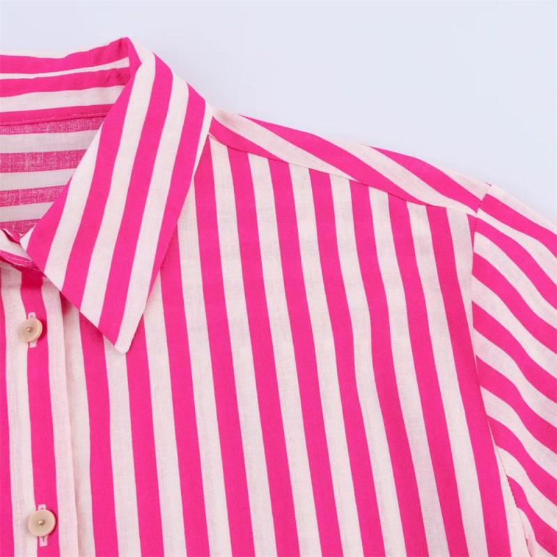 Camicia a Righe da Donna Vestibilità Larga Manica Lunga Casual da Ufficio 2025 Leggera Miscela di Cotone