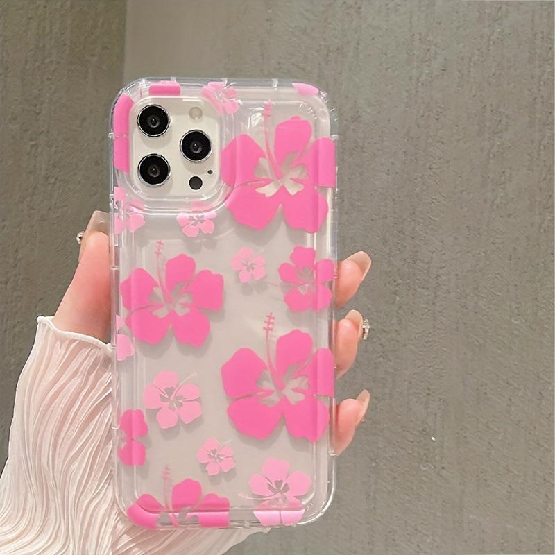 Simple Big Pink Flower Apple 16 Mobile Phone Case iPhone15promax Airbag Transparent 14 Anti-drop 13 Silicone 12