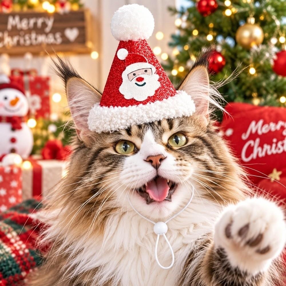 Knitted Yarn Christmas Pet Hat Soft Pompon Yarn Kitten Headwear Winter Gathering