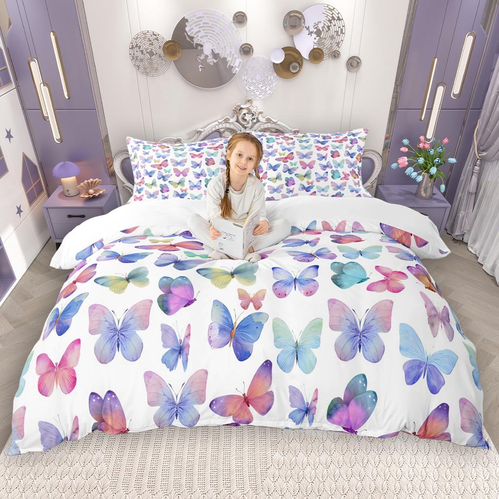 Comforter Homewish Chic Butterfly For Kids Girls 2Pcs/3Pcs Cute Watercolor Animal Bedding Set Wildlife Theme Bed Set