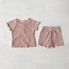 Girls' Short Sleeve Waffle T-shirt & Shorts Summer Two-piece Set