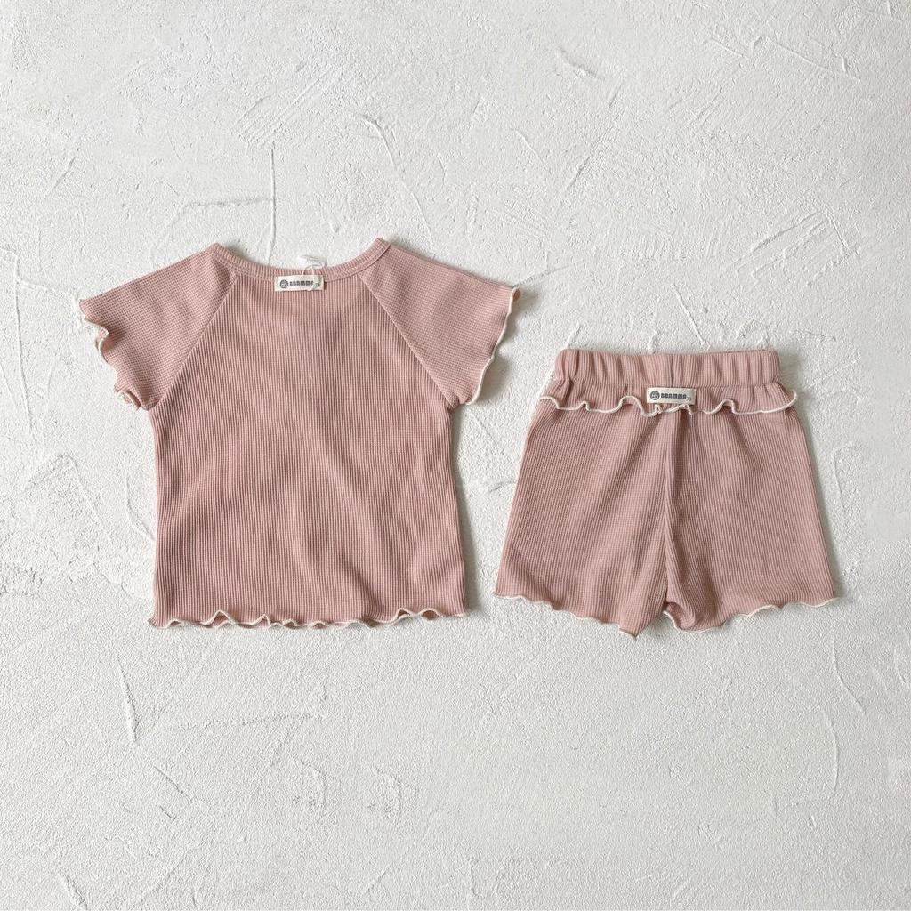 Girls' Short Sleeve Waffle T-shirt & Shorts Summer Two-piece Set