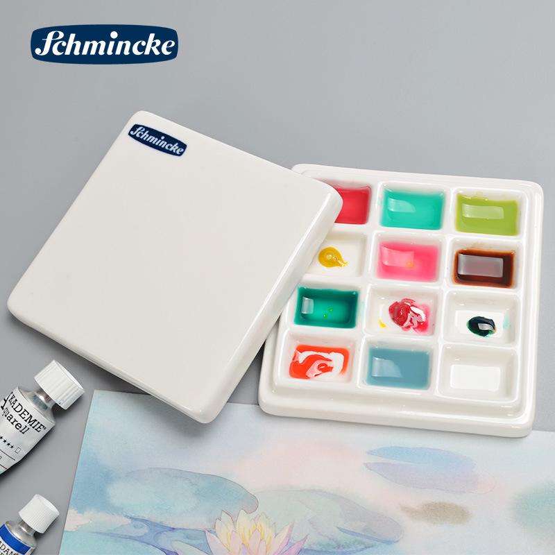 Shimingke 12-Grid Ceramic Palette with Lid - Easy To Clean for Oil and Watercolor Painting
